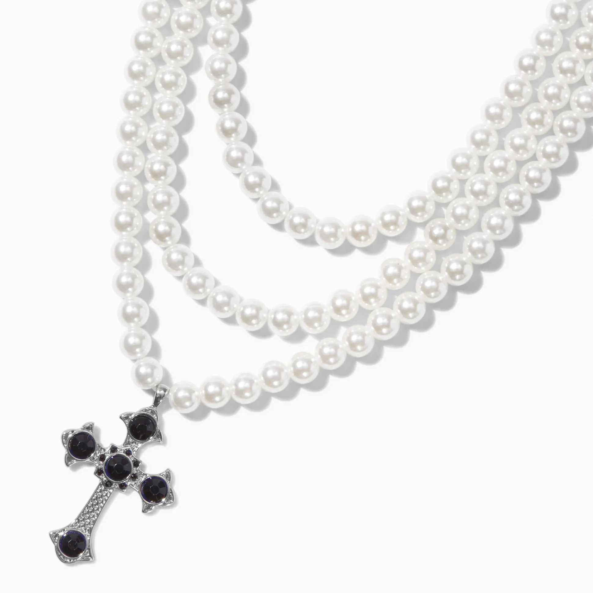 Pearl & Silver-tone Cross Pendant Multi-Strand Necklace