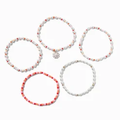 Pearl Beaded Stretch Bracelets - 5 Pack