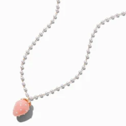 Pearl Chain Strawberry Pendant Necklace