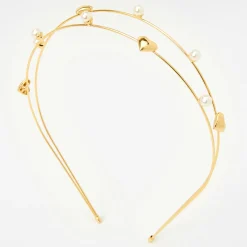 Pearl Heart Gold Double Row Headband