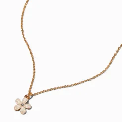 Pearlized White Flower Gold-tone Pendant Necklace