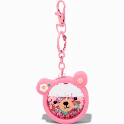 Pink Bear Face Water-Filled Glitter Keychain