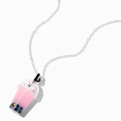 Pink Cat Boba Tea Pendant Necklace