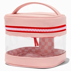 Pink Checkered Square Makeup Bag