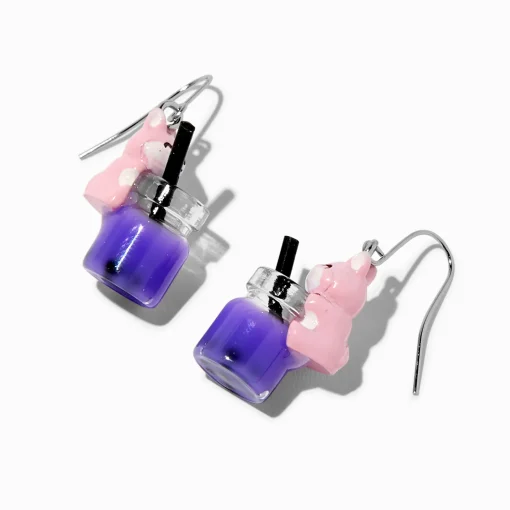 Pink Corgi Purple Bubble Tea 1" Drop Earrings