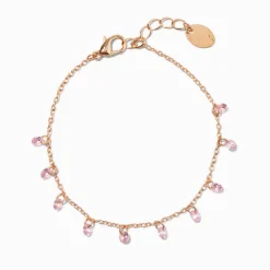 Pink Cubic Zirconia Confetti Charm Gold-tone Chain Bracelet