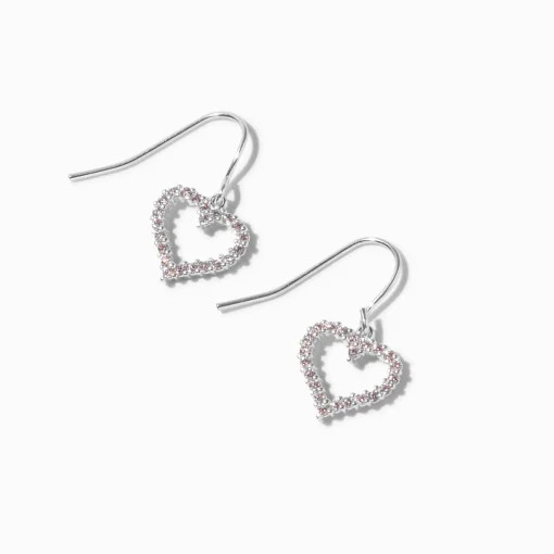 Pink Cubic Zirconia Heart Silver-tone 0.5" Drop Earrings