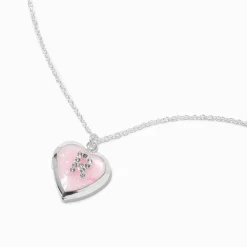 Pink Embellished Initial Glitter Heart Locket Necklace - R