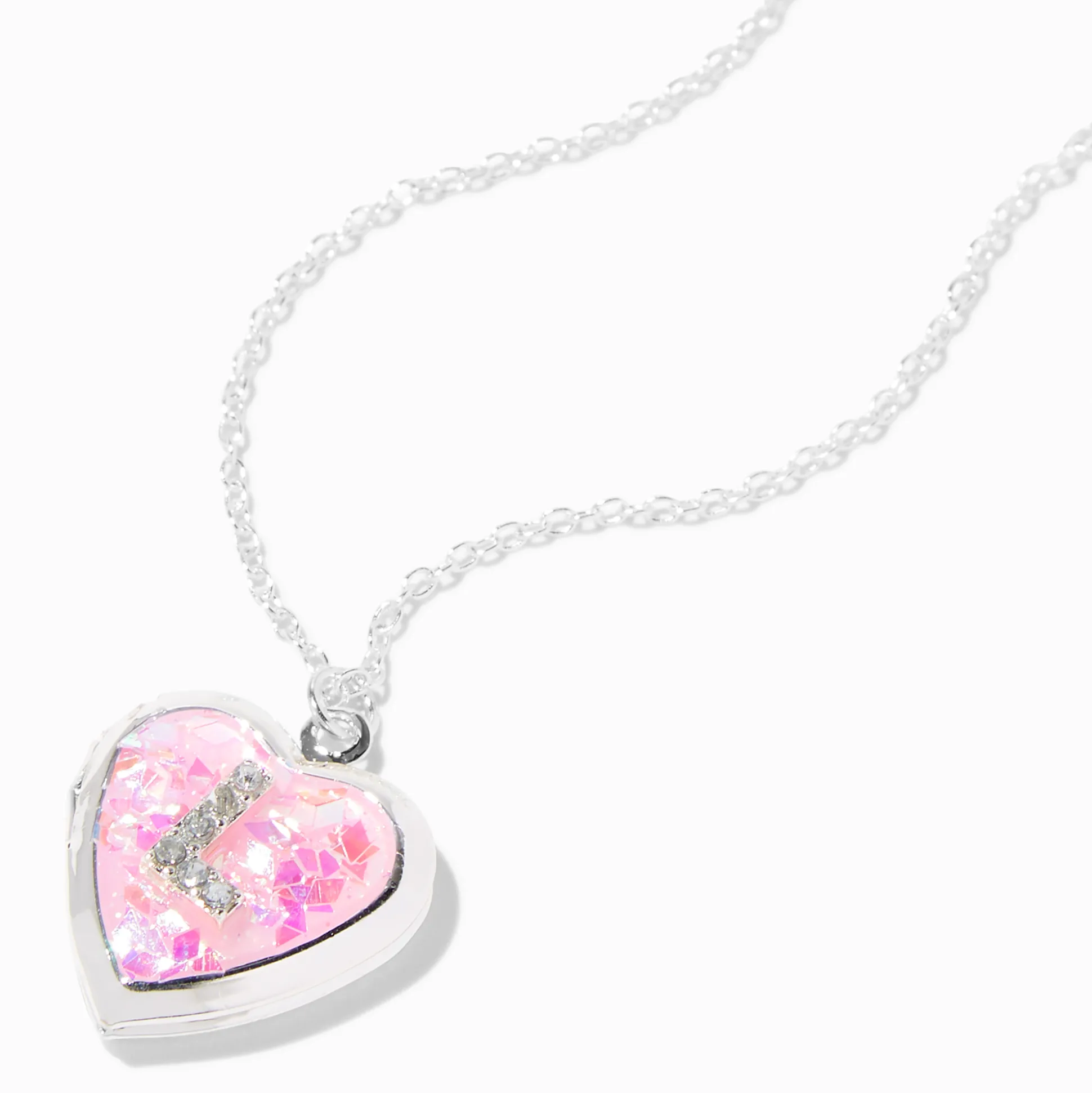 Pink Embellished Initial Glitter Heart Locket Necklace - L