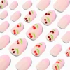 Pink French Tip Cherry Bling Stiletto Press On Faux Nail Set - 24 Pack
