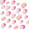 Pink French Tip Daisy Stiletto Press On Faux Nail Set - 24 Pack