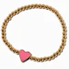 Pink Heart Charm Gold-tone Shot Bead Stretch Bracelet