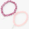Pink Heart Lock & Key Beaded Stretch Bracelets - 2 Pack