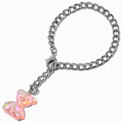 Pink Iridescent Bear Handle Charm