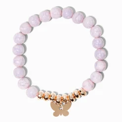 Pink Marble Beaded Butterfly Stretch Bracelet
