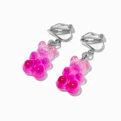 Pink Ombré Glitter Gummy Bears® 0.75" Clip-On Drop Earrings