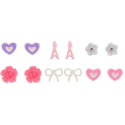 Pink Parisian Love Stud Earrings - 6 Pack