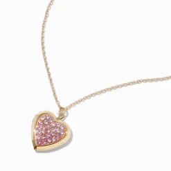 Pink Pavé Heart Locket Pendant Necklace