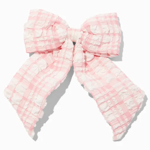 Pink Puffy Gingham Hair Bow Clip