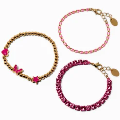 Pink Rhinestone Bracelet Set - 3 Pack
