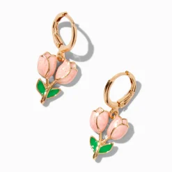 Pink Rose Gold-tone Hoop Earrings