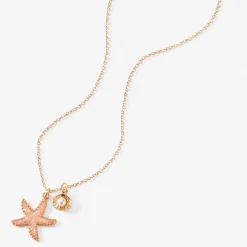 Pink Starfish Pearl Gold Pendant Necklace
