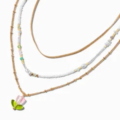 Pink Tulip Gold-tone Multi-Strand Necklace