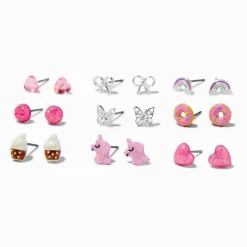 Pink Unicorn & Donut Mixed Stud Earrings - 9 Pack
