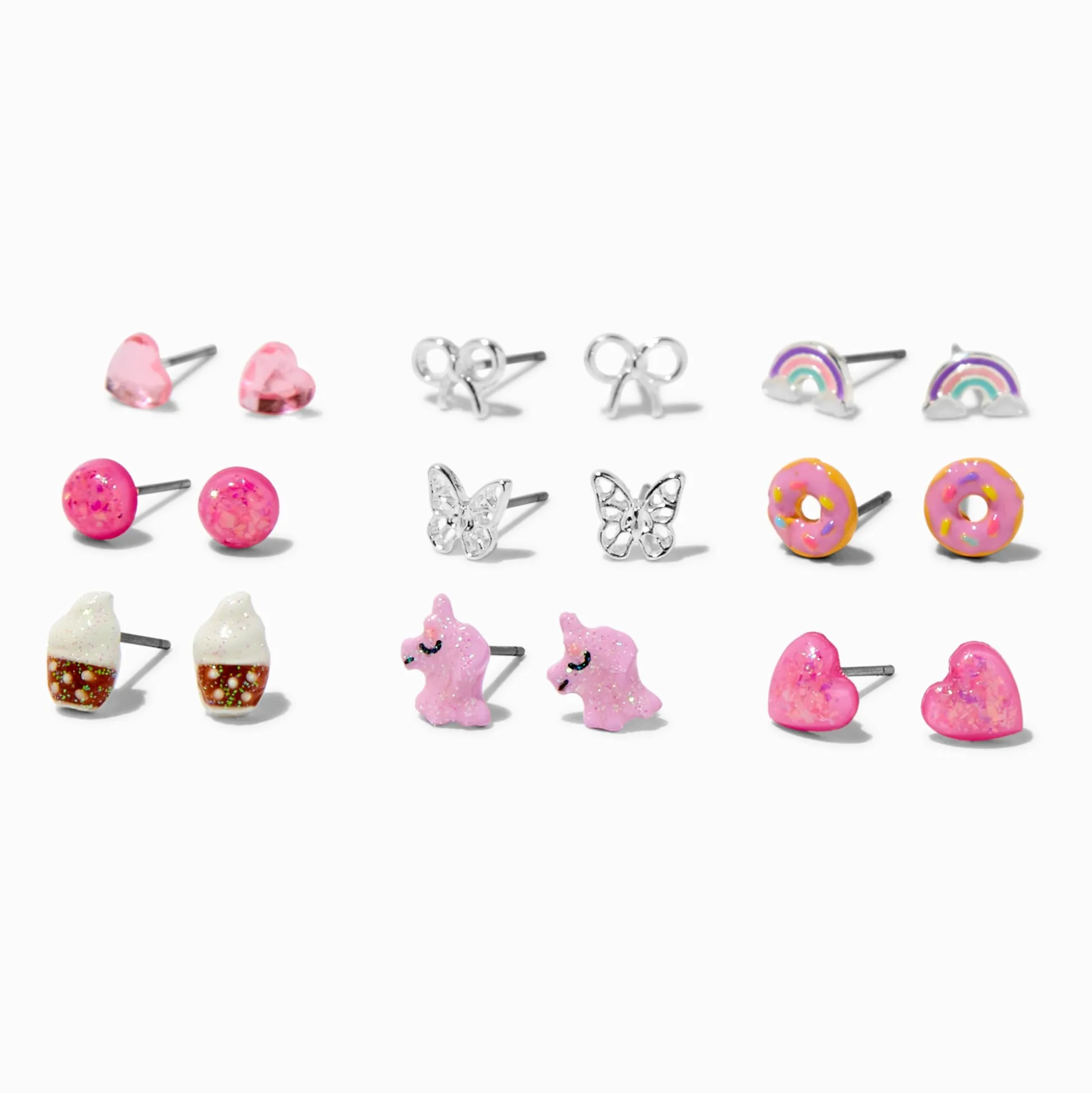 Pink Unicorn & Donut Mixed Stud Earrings - 9 Pack