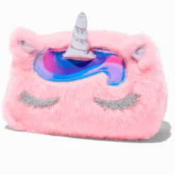 Pink Unicorn Furry Makeup Bag