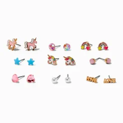 Pink Unicorn Stud Earrings - 9 Pack