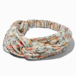 Pleated Green Floral Twisted Headwrap