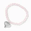 Puffy Heart Charm Pink Beaded Stretch Bracelet
