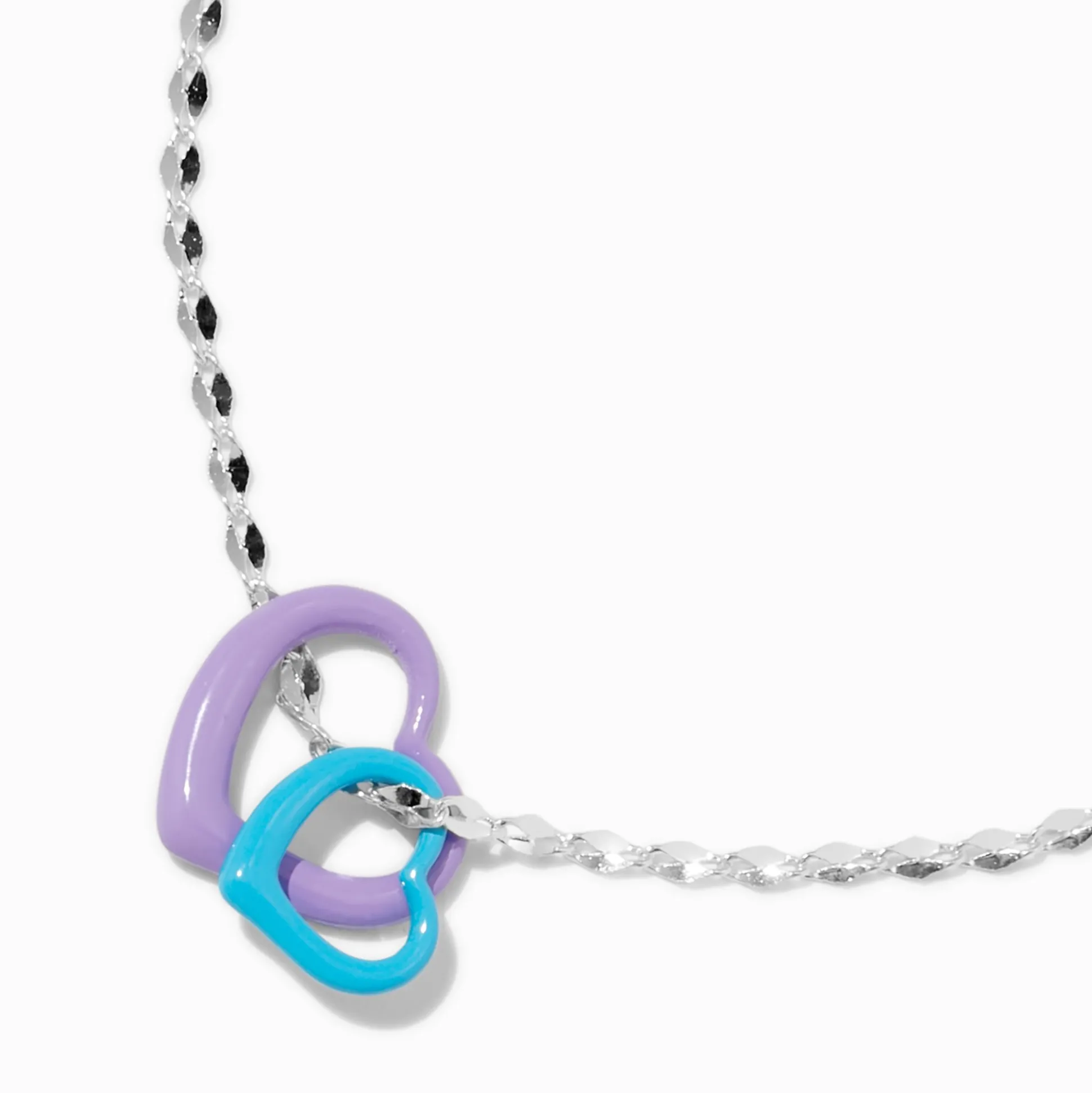 Purple & Blue Enamel Double Heart Pendant Necklace