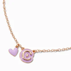 Purple Bubble Initial Heart Pendant Necklace - C