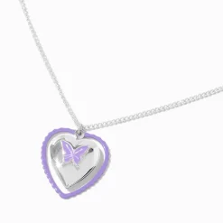 Purple Butterfly Moveable Heart Locket Pendant Necklace