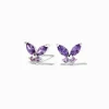 Purple Cubic Zirconia Silver-tone Butterfly Stud Earrings
