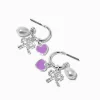Purple Heart, Pearl & Silver-tone Bow Charm Hoop Earrings