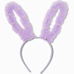 Purple Tulle & Pearl Bunny Ears Headband