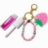 "Happy" Strawberry Charm Lip Gloss Wristlet Keychain