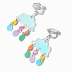 Rainbow Cloud 1" Clip-On Drop Earrings