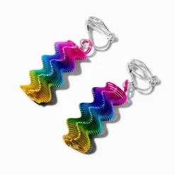 Rainbow Coil Clip-On Drop Earrings
