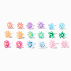 Rainbow Flower Stud Earrings - 9 Pack