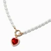 Red Heart Pendant Pearl Necklace