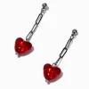 Red Puffy Heart Chain Drop Earrings
