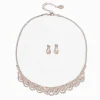 Rose Gold Rhinestone Scalloped Necklace & Earrings Set - 2 Pack