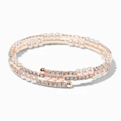 Rose Gold-tone Crystal & Pearl Wrap Bracelet