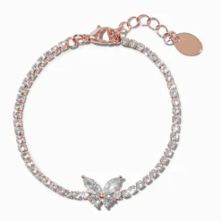 Rose Gold-tone Cubic Zirconia Butterfly Tennis Bracelet