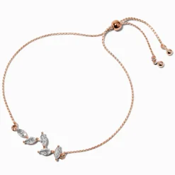 Rose Gold-tone Cubic Zirconia Leaf Adjustable Bracelet
