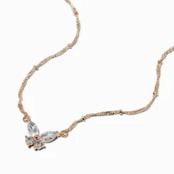 Rose Gold-tone Cubic Zirconia Butterfly Pendant Necklace